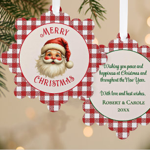 Rotes Karo Frohe Weihnachten Santa Gesicht Persona Ornament Karte