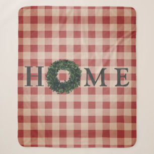 Rotes Karo-Home-Typografie Farmhouse Stylisch Tren Sherpadecke