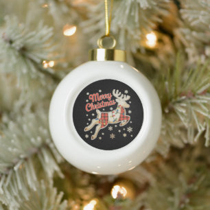 Rotes Karo-Rentier-Buffalo-Frohe-Weihnachten-Pyjam Keramik Kugel-Ornament