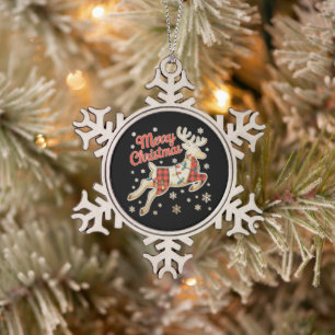 Rotes Karo-Rentier-Buffalo-Frohe-Weihnachten-Pyjam Schneeflocken Zinn-Ornament