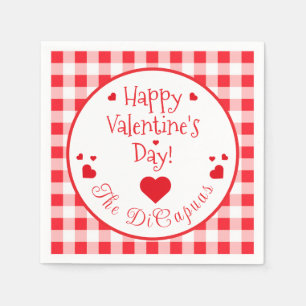 Rotes Karo Rotherzen Valentinstag Papier Serviette