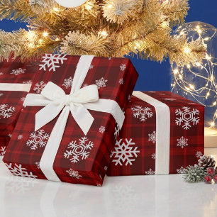 Rotes Karo-Schneeflocken-Weihnachten Geschenkpapier