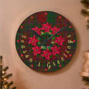 Rotes Karo-Tartan-Weihnachtsstern Weihnachten Runde Wanduhr