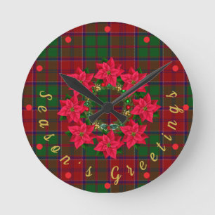Rotes Karo-Tartan-Weihnachtsstern Weihnachten  Runde Wanduhr