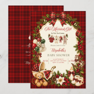 Rotes Karo-Weihnachts-Baby-Shower Einladung