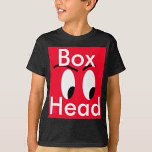 Rotes Kasten-Kopf-Charakter-Comic lustiges T-Shirt
