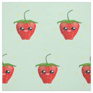 Rotes Kawaii Erdbeerobst auf blau Stoff