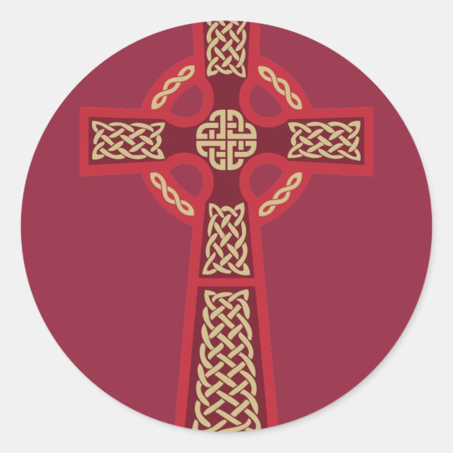 Rotes keltisches Kreuzkleber Runder Aufkleber (Vorderseite)