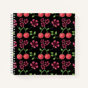 Rotes Kirsch-Blumenmuster Notizbuch