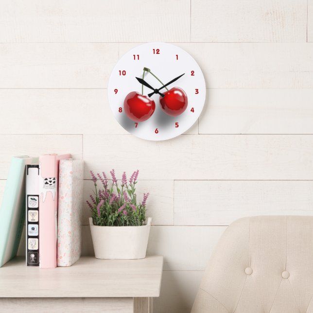 Rotes Kirschleben wie Illustration dekorativ Große Wanduhr (Lesesaal)