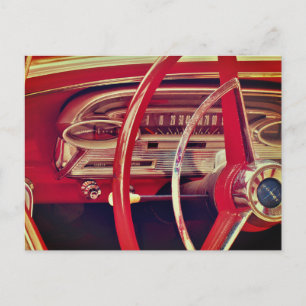 Rotes klassisches Auto Vintage-Fahrzeug Armaturenb Postkarte