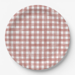 Rotes Klassisches Gingham Pappteller