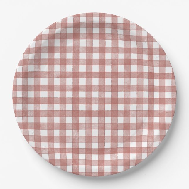 Rotes Klassisches Gingham Pappteller (Vorderseite)