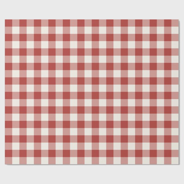 Rotes klassisches Gingham-Weihnachtskariertuch Geschenkpapier (Flach)
