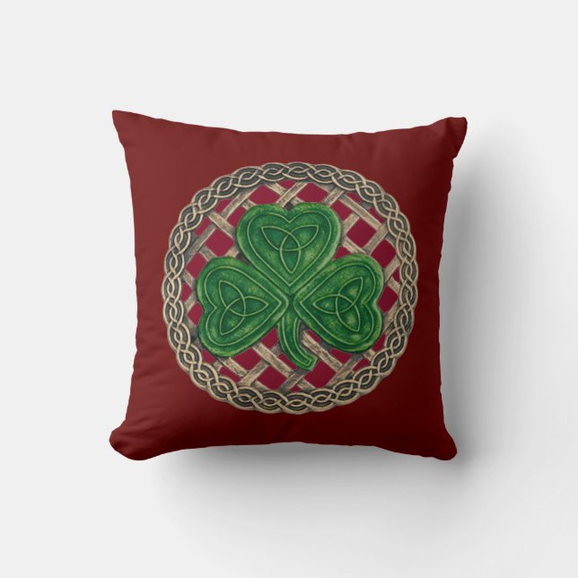 Rotes Kleeblatt und keltische Knochen Reversible K Kissen (Vorderseite)