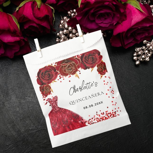 Rotes Kleid aus Quinceanera Blume weiß Geschenktütchen (Von Creator hochgeladen)