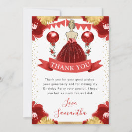 Rotes Kleid Blonde haarige Prinzessin Geburtstag Dankeskarte