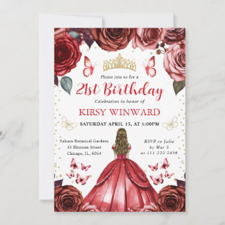 Rotes Kleid Blonde haarige Prinzessin Geburtstag Einladung
