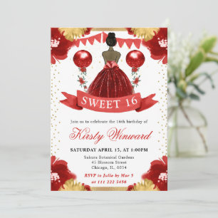 Rotes Kleid Dunkle Haut Prinzessin Sweet 16 Einladung