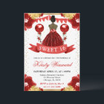 Rotes Kleid Dunkle Haut Prinzessin Sweet 16 Einladung<br><div class="desc">Elegante Aquarell dunkle Skin Prinzessin in Roter Kleidung Design mit Rot und Gold Blume,  Ballons und Gold Glitzer Konfetti.</div>