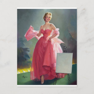 Rotes Kleid Pin Up Postkarte
