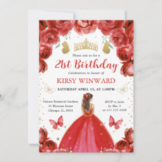 Rotes Kleid Rothaarige Prinzessin Geburtstag Einladung