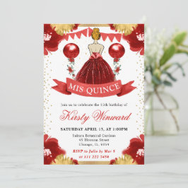 Rotes Kleid Rothaarige Prinzessin Quinceanera Einladung