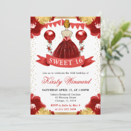 Rotes Kleid Rothaarige Prinzessin Sweet 16 Einladung