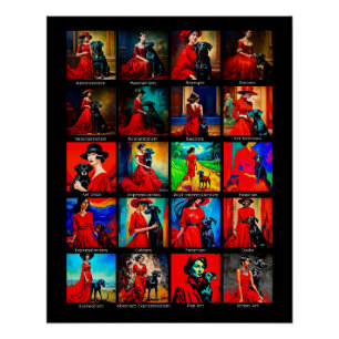 Rotes Kleid Schwarzer Hund Kunstbewegungen Poster