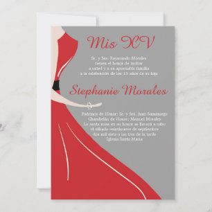 Rotes Kleid Silhouette Quinceanera Einladung