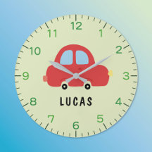 Rotes kleines Auto personalisierte Kinderwanduhr