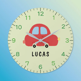 Rotes kleines Auto personalisierte Kinderwanduhr Große Wanduhr