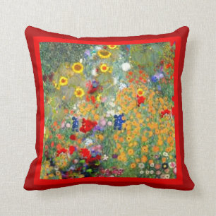 Rotes Klimt Art-Garten-Kissen durch Sharles Kissen