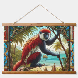 ROTES KOLOBUS-MONKEY, WALL TAPESTRY WANDTEPPICH MIT HOLZRAHMEN