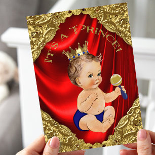 Rotes königliches blaues goldenes Satin-Prinz-Baby Einladung