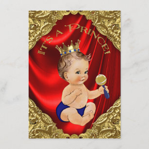 Rotes königliches blaues goldenes Satin-Prinz-Baby Einladung