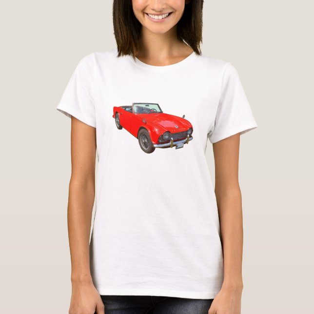 Rotes konvertierbares Sport-Auto Triumphs Tr4 T-Shirt (Vorderseite)