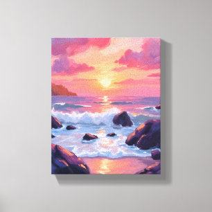 Rotes Korallen-Sonnenuntergang   Ozeanwellen Aquar Leinwanddruck