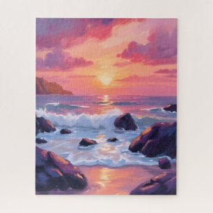 Rotes Korallen-Sonnenuntergang   Wasserfarbe Ozean