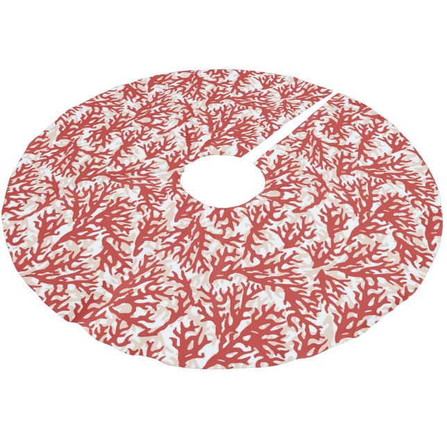 Rotes Korallenmuster 2 Polyester Weihnachtsbaumdecke (Schrägansicht)