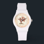 Rotes Korallenriff mit Conch-Muschel-Grenze Armbanduhr<br><div class="desc">Holen Sie sich dieses moderne Kunstwerk heute mit cremefarbenem Hintergrund. Dieses Kunstwerk enthält eine rote,  schattige Koralle,  die sehr scharf und lebendig ist und eine dekorative Muschel hat. Es ist ein zeitgenössisches Kunstwerk,  das sich perfekt für jedes nautische Thema eignet,  für das man sich entscheiden möchte.</div>