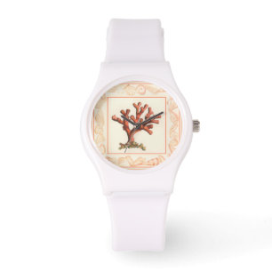 Rotes Korallenriff mit Conch-Muschel-Grenze Armbanduhr