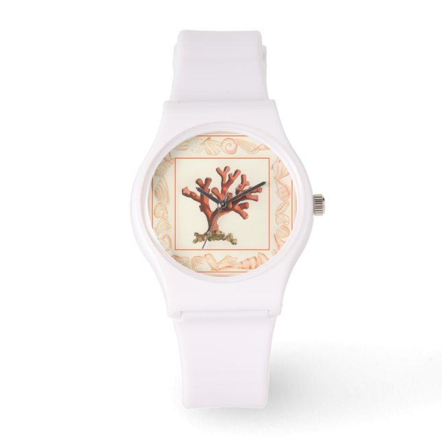 Rotes Korallenriff mit Conch-Muschel-Grenze Armbanduhr (Vorderseite)