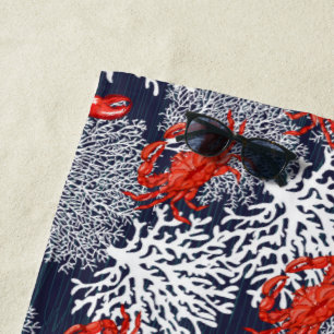 Rotes Krabben-Hummer-Korallen-Muster Navy Personal Strandtuch