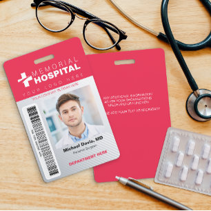 Rotes Krankenhaus-ID-Armband mit Foto und Barcode Ausweis