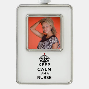 rotes Kreuz Krone Keep Calm Ich bin eine Krankensc Rahmen-Ornament Silber