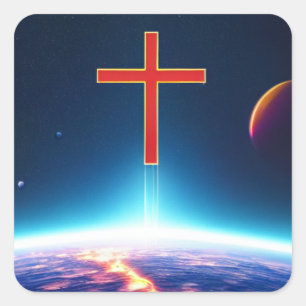 Rotes Kreuz-Spacescape-Sticker Quadratischer Aufkleber