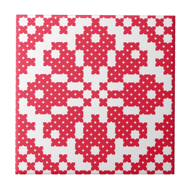 Rotes Kreuzstich Muster Fliese (Vorderseite)