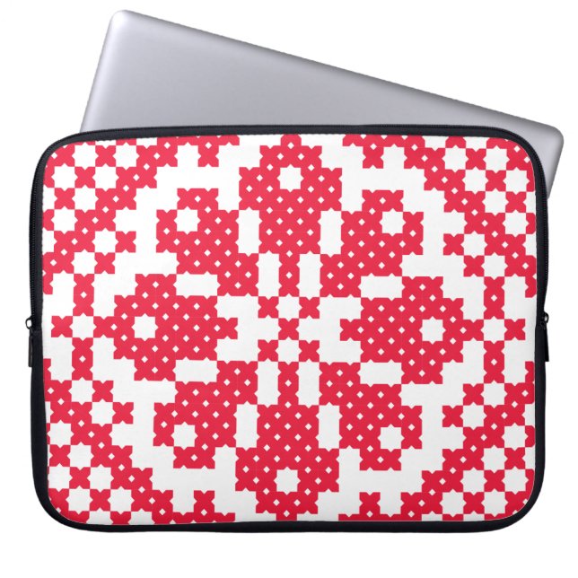 Rotes Kreuzstich Muster Laptopschutzhülle (Vorderseite)