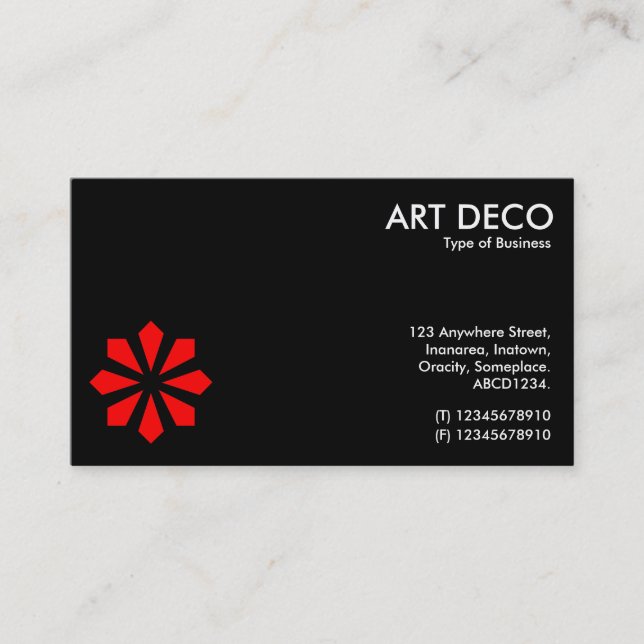 Rotes Kunst-Deko-Blumen-Symbol - Schwarzes Visitenkarte (Vorderseite)